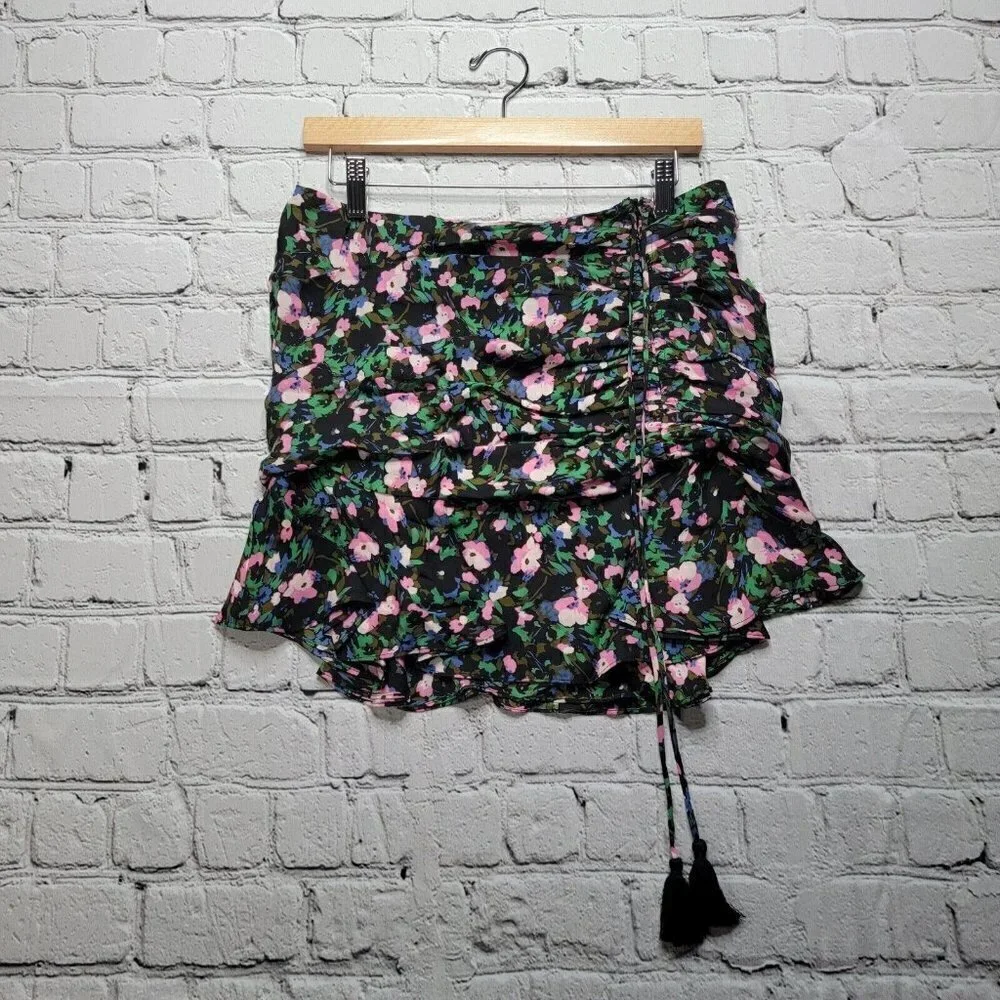 Veronica Beard Violet‎ Painted Ruched 100% Silk Mini Skirt Size 8